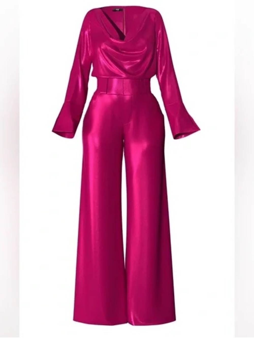 Hanifa Fuchsia Satin Wide-Leg Jumpsuit